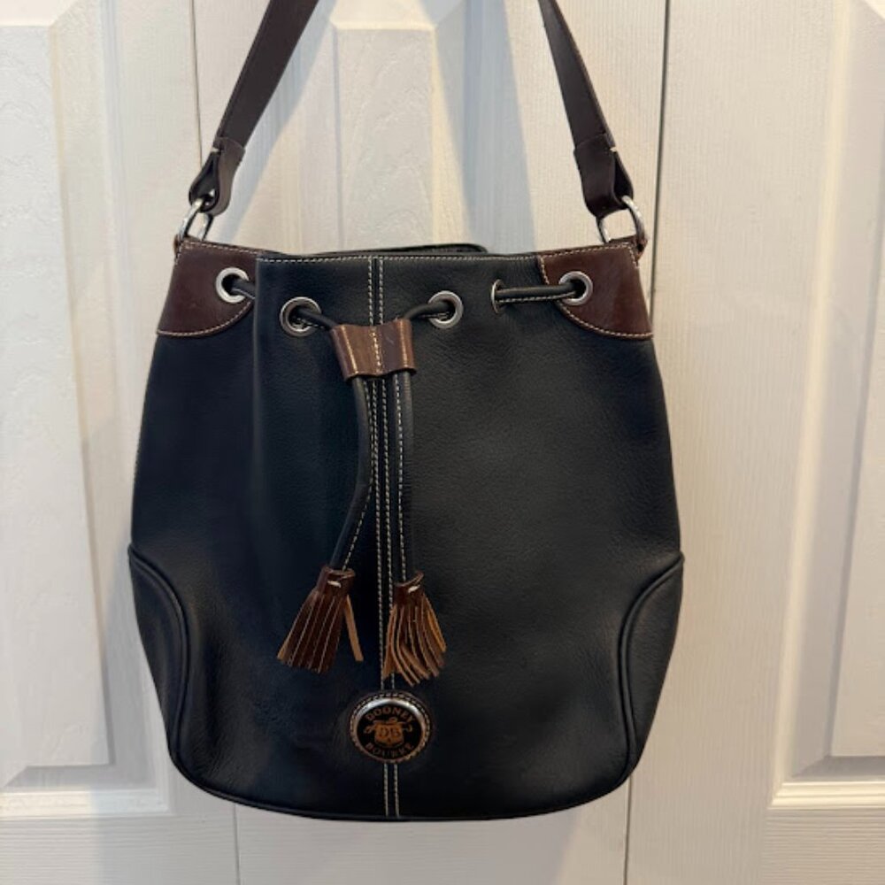 Dooney & Bourke Leather Shoulder Bucket Bag Tan Drawstring